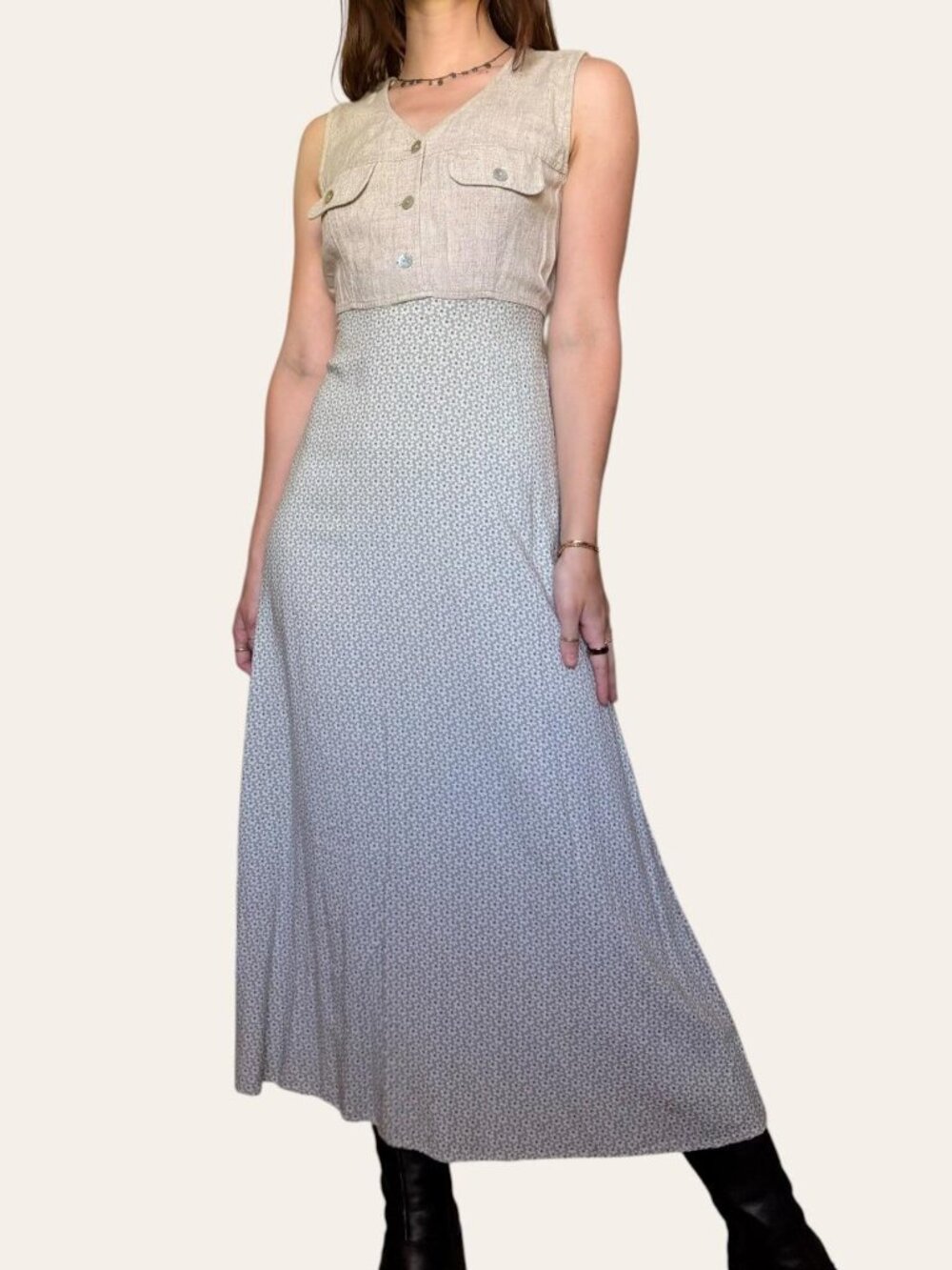 90s All That Jazz vintage cottagecore linein/rayon boho maxi dress - Small - Picture 4 of 8